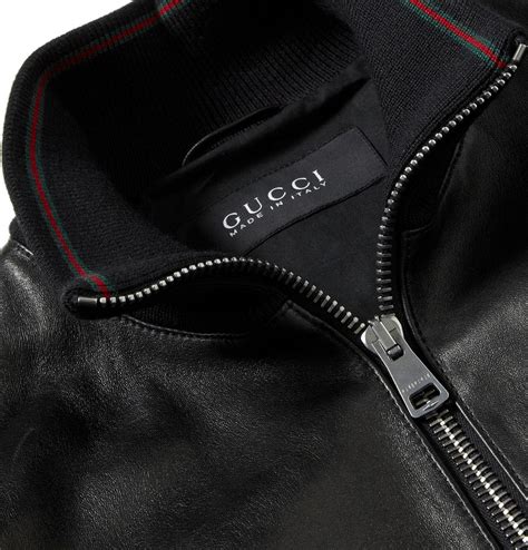 gucci nappa leather bomber jacket|Gucci web black leather jacket.